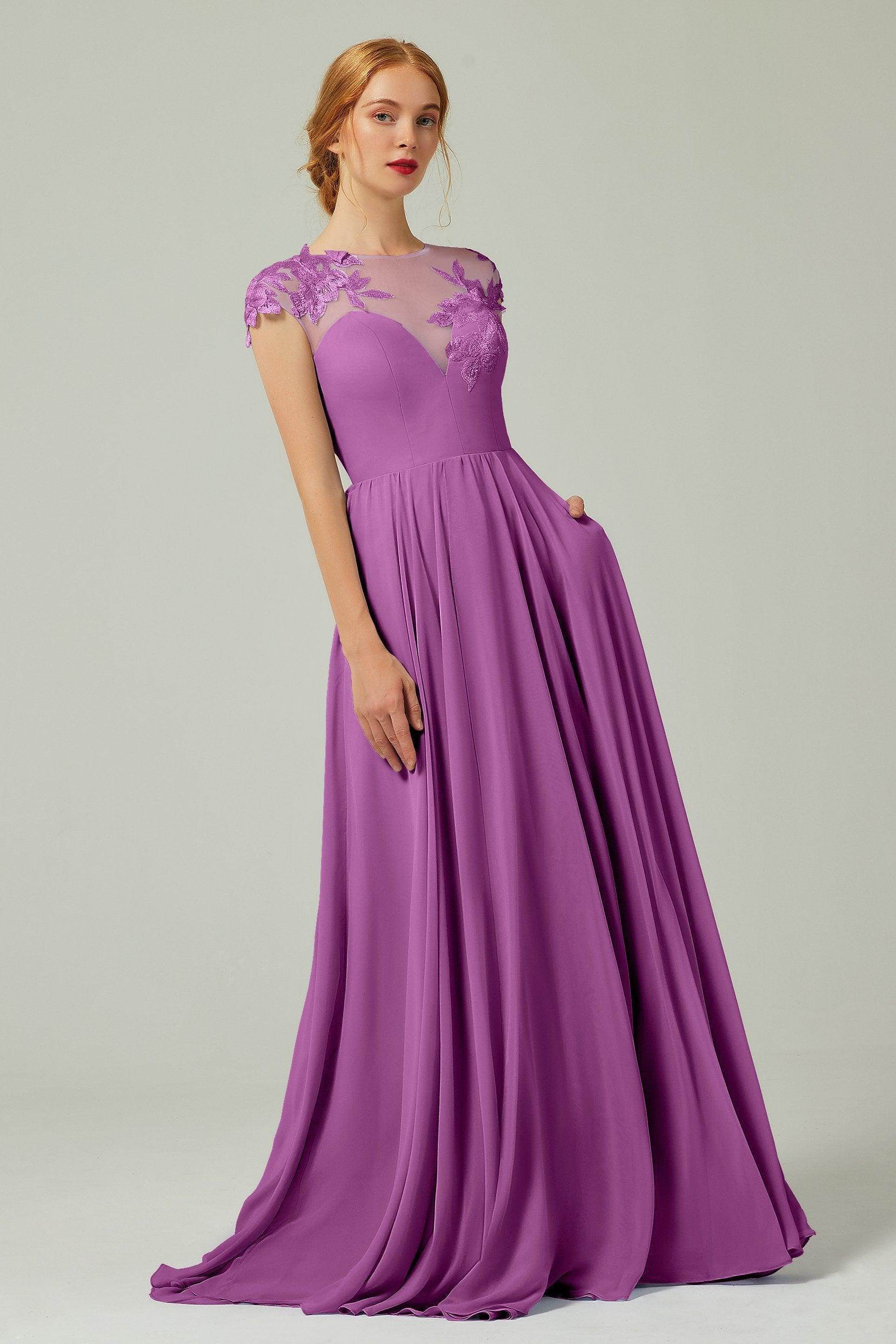 A-Line Sweep-Brush-Train Chiffon Bridesmaid Dress CB0248PS - COCOMELODY